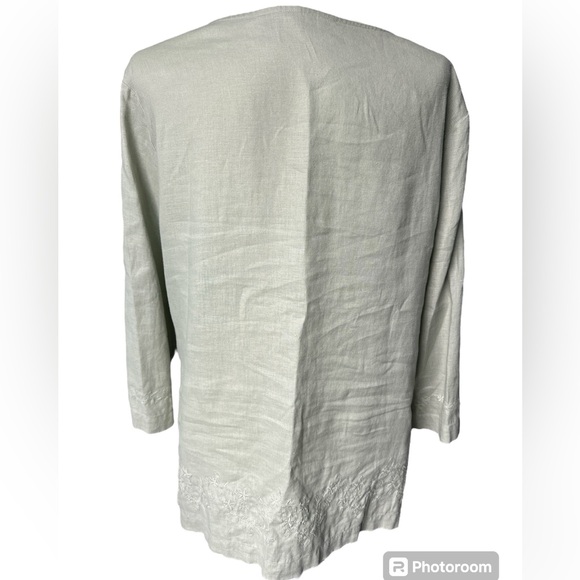 J Jill 100% Linen, Seagram Green Embroidered Tunic, Size Medium - Picture 2 of 7